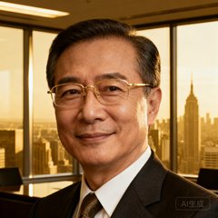 一位穿着深色西装、戴着金丝眼镜的中年男性半身肖像，背景为办公室落地窗和城市天际线，表情自信沉稳，展现跨国企业高管的专业气质。